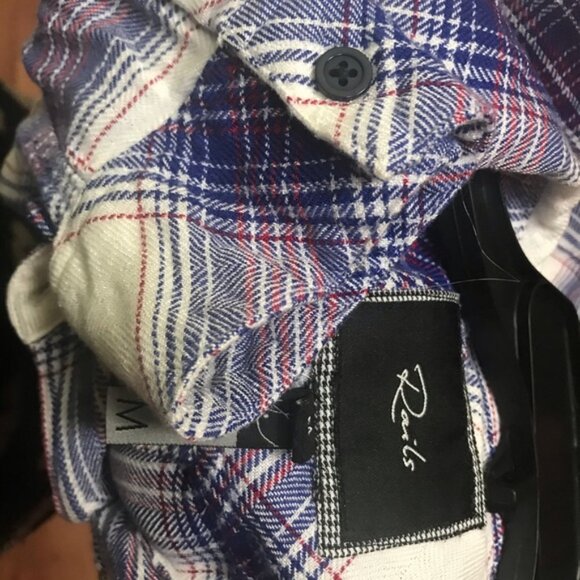 RAILS Hunter Plaid Shirt Button Up Blouse Soft Roomy Top Check Pocket Minimalist - Picture 7 of 8